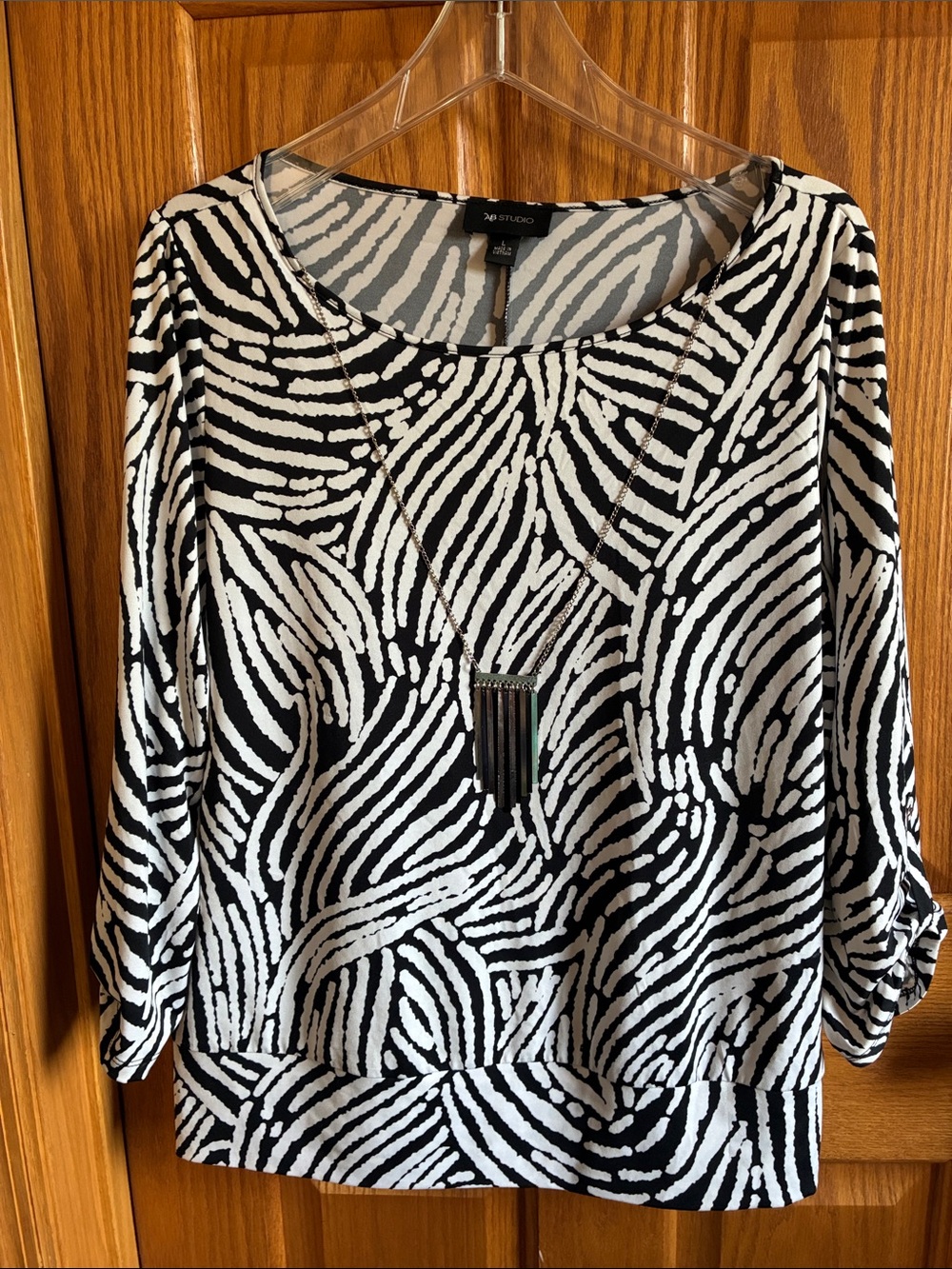 AB Studio Black and White Abstract  Blouse